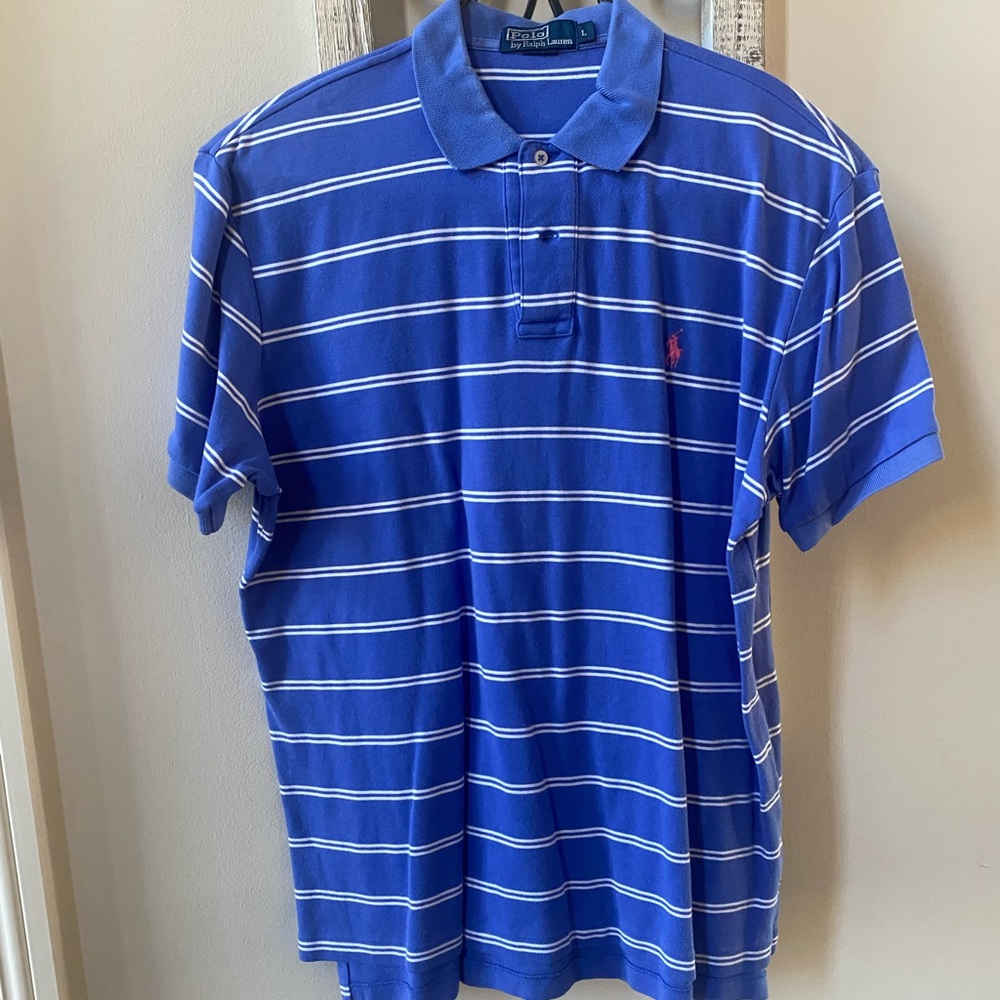 Ralph Lauren Blue Polo with White Stripes